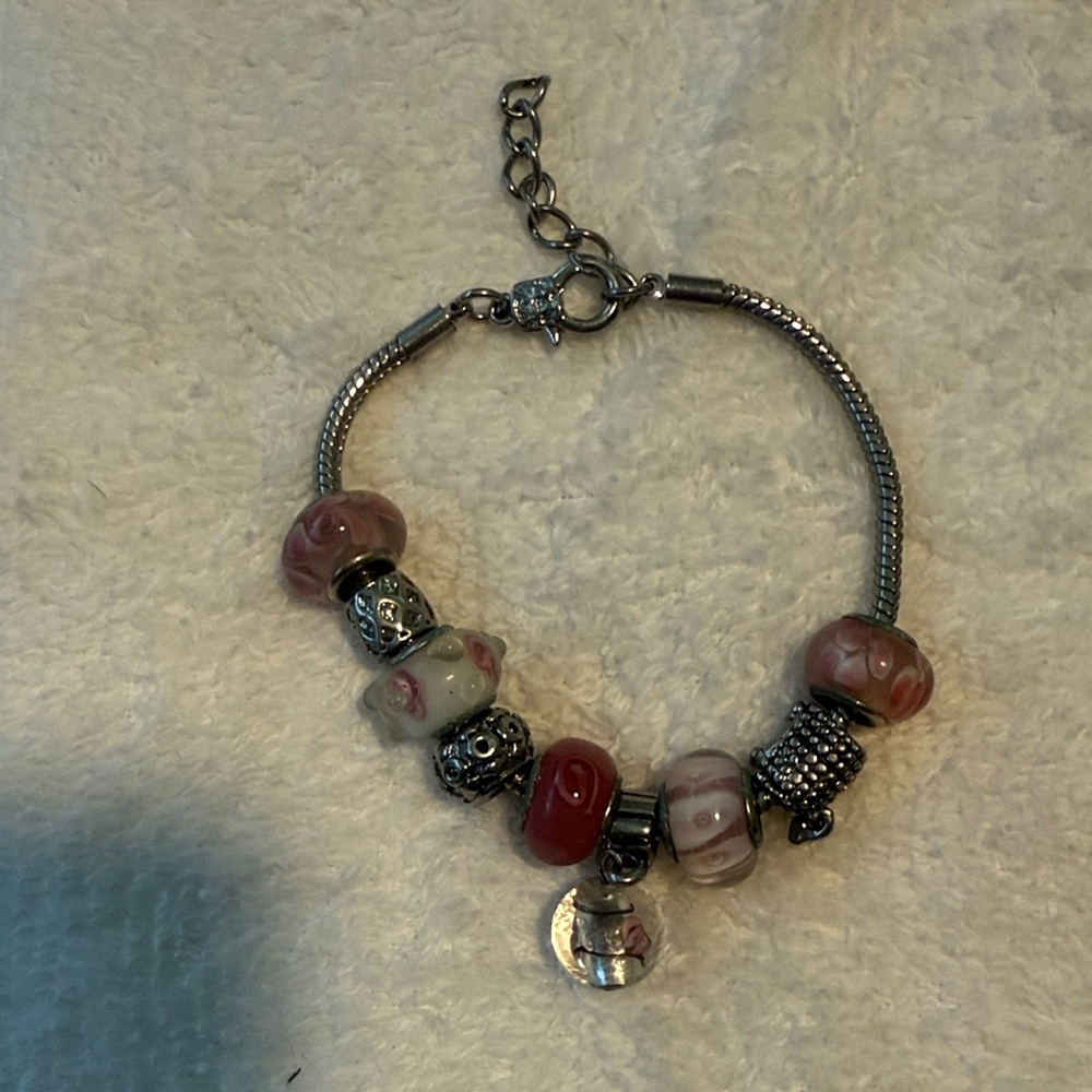 Elegant Silver and Pink Charm Bracelet